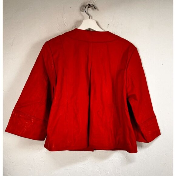 Coldwater Creek Women Red Leather Blazer Jacket P8 Button-Front 3/4 Sleeve Lined - Picture 2 of 11